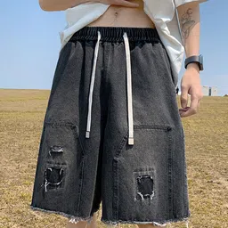 StyleCast Men Solid Regular Fit Mid-Rise Knee Length Denim Shorts-image-27