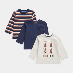 mothercare Boys Pack Of 3 Striped Round Neck Pure Cotton T-shirts-image-95