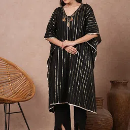 FASHOR Women Striped Regular Sequinned Pure Cotton Kurta with Trousers-image-12