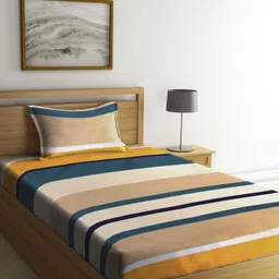 Aura Cream-Coloured & Blue Printed 350 TC Single Bedsheet Set 2.15 m x 1.50 m-image-55