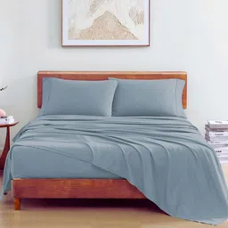 LANE LINEN Grey 144 TC Single Bedsheet with 1 Pillow Covers-image-89