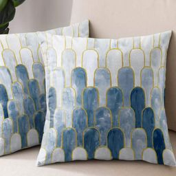 Aura Blue & White 2 Pieces Abstract Printed Square Cushion Covers-image-48
