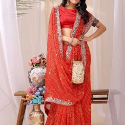 Leelavati Bandhani Embroidered Pure Georgette Saree-image-95