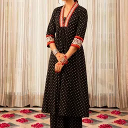 KALINI Printed Regular Sequinned Kurta with Palazzos image 4