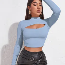 AVANOVA Women High Neck Fitted Crop Top With Cut Out-image-57
