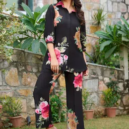 VIBE VISION Printed Shirt Collar Puff Sleeves Tunic With Trouser-picture-22