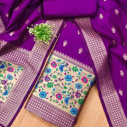 LeeliPeeri Designer Floral Woven Design Banarasi Silk Unstitched Dress Material-image-14