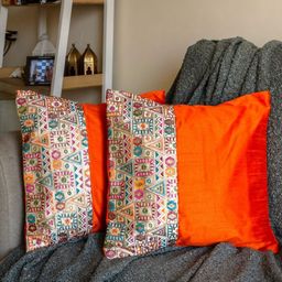 PILOVILO Orange & Pink 2 Pieces Embroidered Silk Square Cushion Covers-image-76