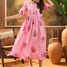 Sangria Women Floral Striped Gathered or Pleated Fit and Flare Maxi Dresses-image-70