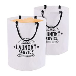 Aura 2-Pcs White Printed Foldable Laundry Bags With Handle-18
