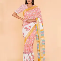 Shivanya  Handicrafts Floral Block Print Saree-8