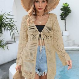 StyleCast Crochet Scalloped Hem Tie-Up Shrug-image-69