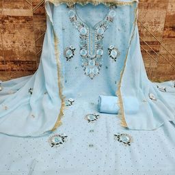 MANVAA Floral Embroidered Beads and Stones Georgette Unstitched Dress Material-image-18