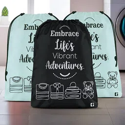 Aura Grey & Black 3 Pieces Printed Foldable Laundry Bags-20