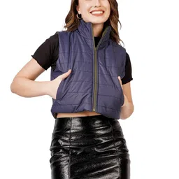 BLUEFICUS Women Mock Collar Solid Casual Gilet Reversible Jacket-image-48