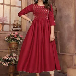 Rangita Floral Embroidered Empire Mirror Work Anarkali Kurta-picture-12
