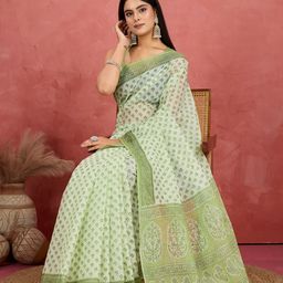 Jevi Prints Ethnic Motifs Pure Cotton Block Printed Saree-image-46