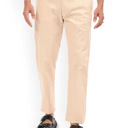 Estilocus Men Beige Linen Blend Straight Fit Striped Trouser-image-12