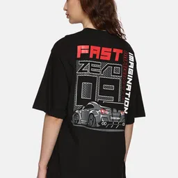 MORSE CODE Women Graphic Printed Round Neck Cotton Oversized T-shirt-15