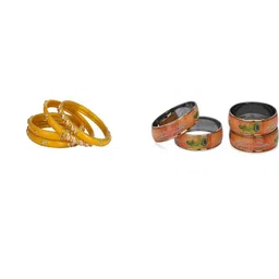 SOMIL Set of 8 Yellow Alloy Artificial Stones & Beads Bangles-image-92
