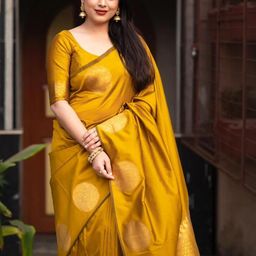 CaniBani Yellow Silk Blend Banarasi Sarees-image-66