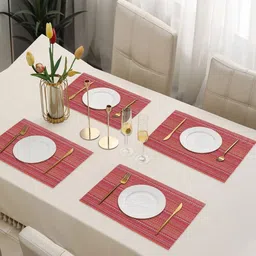 Dakshya Industries 4Pcs Red Striped Rectangle Shape Table Placemats image 1