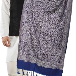 Floral Print Wool Blend Men Blue Stole-8