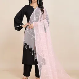 House of Pataudi Floral Embroidered Tasseled Dupatta-picture-46