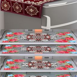 Dakshya Industries 5-Pcs Maroon & Beige Printed Refrigerator Cover &  Fridge Mats-picture-32