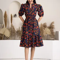 AASK Floral Printed Tiered Fit & Flare Dress-image-72