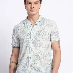 GENTLEREN Floral Printed Cuban Collar Short Sleeves Cotton Shirt-image-22