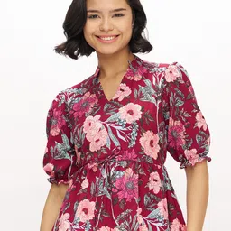 AASK Women Polyester Printed Wine Color Regular Top-picture-38
