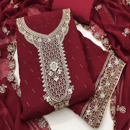 Lilots Floral Embroidered Zari Unstitched Dress Material-image-80