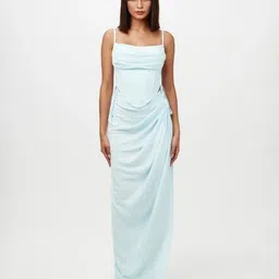 Bee Boe Coastline Linen Sky Blue Maxi Skirt-image-57