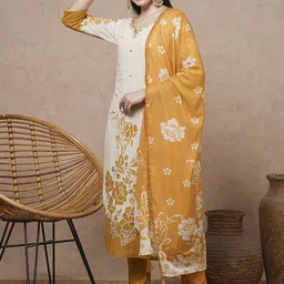 FASHOR Women Floral Printed Regular Sequinned Pure Cotton Kurta with Trousers & Dupatta-picture-19