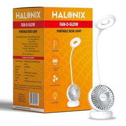 Halonix FAN-O-GLOW Portable Desk Light | Study lamp with Fan | 3 light Modes | 3 Speed Fan Modes | Rechargeable Study lamp | Emergency Light | image 1