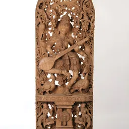 Exotic India Brown Goddess Saraswati Wooden Religious Idol Showpiece-image-54