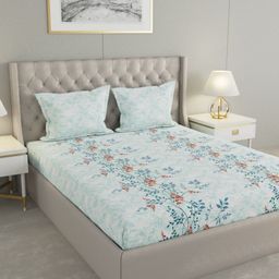 Raymond Home Blue & Brown Floral 144 TC Queen Bedsheet with 2 Pillow Covers-image-45