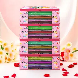Aura Pink & Blue 4 Pieces Printed Foldable Saree Covers-37
