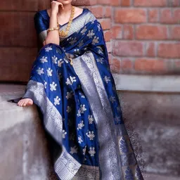 Mitera Ethnic Motifs Zari Silk Blend Banarasi Saree-image-63
