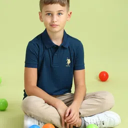 U.S. Polo Assn. Kids Boys Brand Logo Self-Print Polo Collar T-shirt-image-76