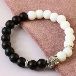 Estele Unisex Rhodium-Plated Artificial Beaded Oxidised Elasticated Bracelet-image-61
