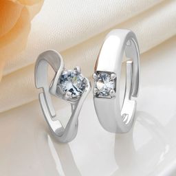 JOKER & WITCH Unisex Set Of 2 Stones Studded Jade & David Diamond Couple Rings-image-97