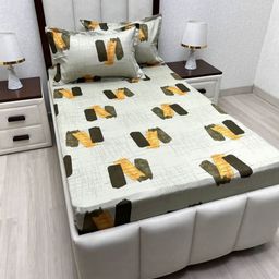 Pure Decor Green & White Geometric 350 TC Single Bedsheet with 2 Pillow Covers-image-6