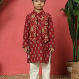 Readiprint Boys Ethnic Motifs Printed Mandarin Collar Pure Cotton Kurta With Pyjamas-22