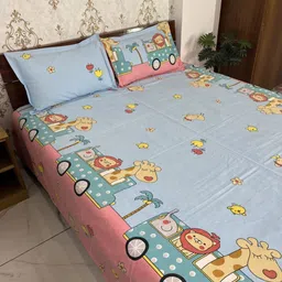 Marika Blue & Pink 180 TC Queen Bedsheet with 2 Pillow Covers-picture-36