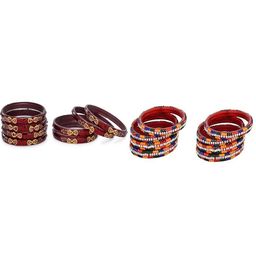 SOMIL Set Of 16 Maroon Alloy Artificial Stones & Beads Bangles-picture-3