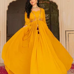 Fusionic Embroidered Gown Maxi Ethnic Dress With Dupatta-picture-3