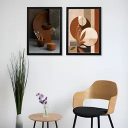 Giftii 2-Pcs Brown & Cream-Coloured Printed Wooden Framed Wall Art-9