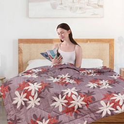 Aura Purple & White Floral Printed Microfiber 300 GSM AC Room Double Bed Comforter-image-25